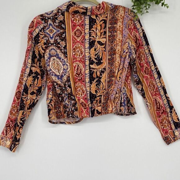 Rachel Zoe Boho Cropped Wrap Top Collared Multi XS New - Picture 7 of 12